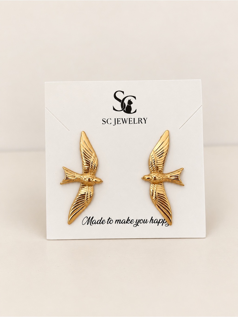 Anthropologie Style Gold Swallow Bird Earrings Stainless Steel Statement Jewelry